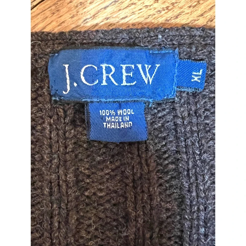 J. Crew‎ Mens XL V-Neck Sweater 100% Wool Ribbed Knit Charcoal Brown Marl